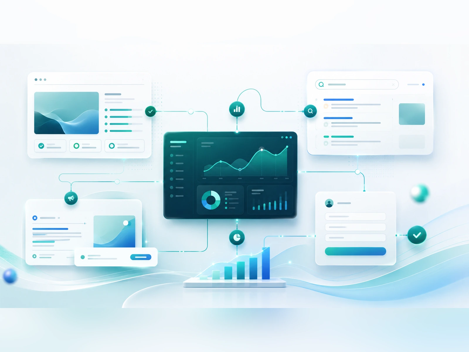 Painel visual de presença digital com métricas, canais de contato e oportunidades comerciais.